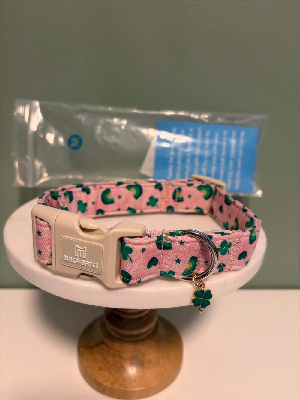 Maca Bates Pink Dog Collar with Clover Charm